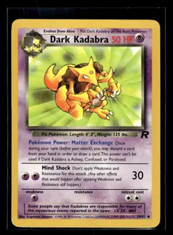 2000 Pokemon Team Rocket #39/82 Dark Kadabra NM-Mint+ - Image 1