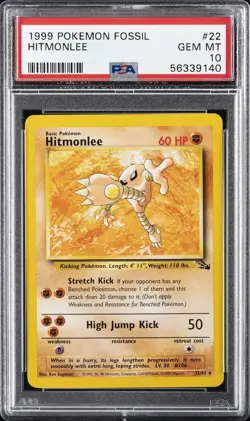 1999 POKEMON FOSSIL #22 HITMONLEE PSA 10 - Image 1