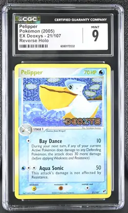 CGC 9 MINT Pelipper 2005 EX Deoxys 21/107 Reverse Holo Stamped Pokemon Card - Image 1