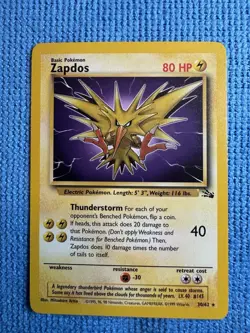 Pokemon TCG Zapdos Fossil Card 30/62 Unlimited Rare Non-Holo WOTC 1 - Image 1