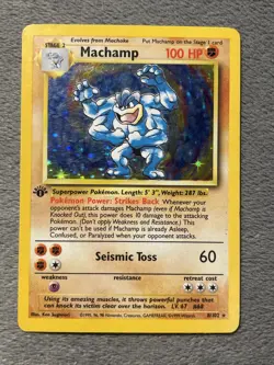 Machamp 8/102 1st Edition Rare Holo Vintage Pokemon Card Base Deck Exclusive - Image 1