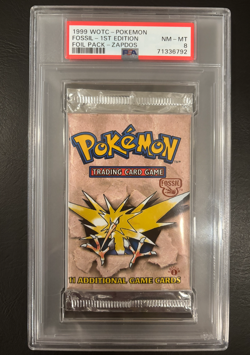 1999 WOTC - POKEMON FOSSIL - 1ST EDITION FOIL PACK - ZAPDOS - PSA 8 - Image 1