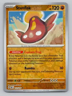 Reverse Holo Stunfisk #112/197 Uncommon SV03: Obsidian Flames Pokemon - Image 1