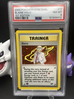 Pokemon Gym Challenge 2000 1st Edition Blaine Holo Card PSA 8 - Image 1