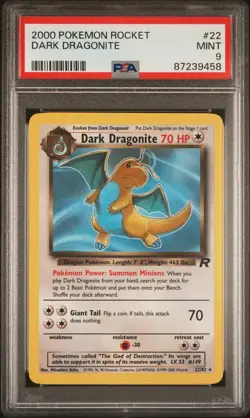 2000 Pokemon Team Rocket Dark Dragonite Non Holo Rare 22/82 PSA 9 MINT - Image 1