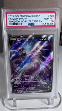 PSA 10 Mewtwo V #229 Full Art 2022 Pokemon SwSh GO ETB Black Star Promo GEM MINT - Image 1