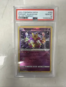 Pokemon TCG Radiant Alakazam 059/195 Silver Tempest Radiant Rare Card - PSA 10 - Image 1
