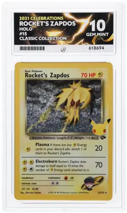 ACE 10 Rocket's Zapdos 15/132 Celebrations Classic Holo Pokemon Card - Gem Mint - Image 1