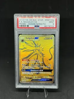 2019 Pokemon Black Star SM104a FA/Solgaleo GX Promo Hidden Fates PSA Mint 9 - Image 1