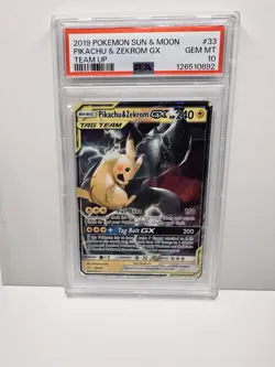 2019 POKEMON SUN & MOON PIKACHU & ZEKROM GX #33 TEAM UP PSA 10 GEM MINT - Image 1