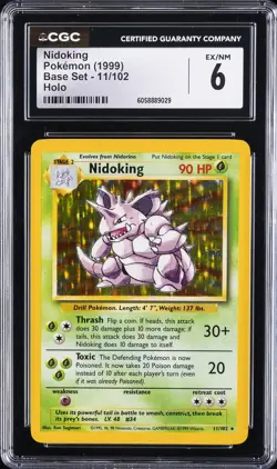 1999 POKEMON BASE SET HOLO #11 NIDOKING CGC 6 - Image 1