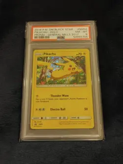 2016 Pokemon Black Star Promo # SM04 Pikachu Holo General Mills 2017 PSA 8 - Image 1