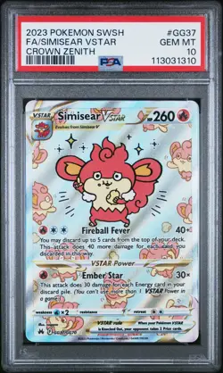2023 POKEMON SWORD & SHIELD CROWN ZENITH #GG37 FULL ART/SIMISEAR VSTAR PSA 10 - Image 1