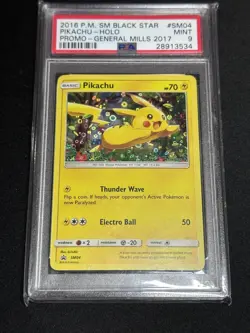 Pikachu SM04 Black Star Promo Holo Pokemon 2016 SM General Mills 2017 PSA 9 MINT - Image 1