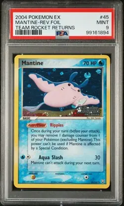 Pokemon PSA 9 Mantine 45/109 Reverse Holo Uncommon EX Team Rocket Returns Mint - Image 1