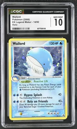 CGC 10 GEM MINT Wailord 2006 EX Legend Maker 14/92 Holo Pokemon Card - Image 1
