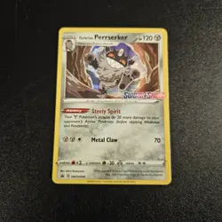Pokemon TCG Galarian Perrserker SWSH008 Stamped Prerelease Black Star Promo Card - Image 1