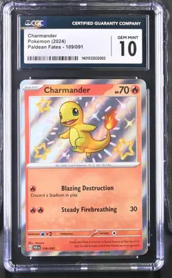 Charmander Shiny CGC 10 GEM MINT Pokemon (2024) Paldean Fates #109/091 - Image 1
