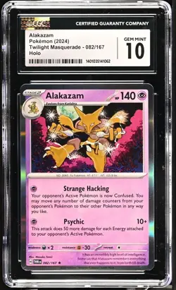 CGC Gem Mint 10 Alakazam Holo 082/167 Pokemon Twilight Masquerade POP 2 - Image 1
