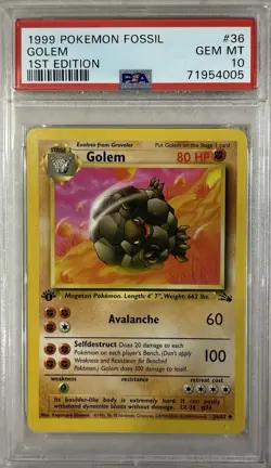 1999 Pokemon Fossil 1st Edition Golem #36 PSA 10 Gem Mint - Image 1