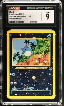 CGC 9 MINT Marill 2001 Southern Islands 11/18 Reverse Holo SWIRL Pokemon Card - Image 1