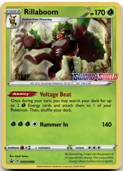 Rillaboom SWSH006 STAFF Pre Release Promo Sword & Shield Pokemon Card NM - Image 1