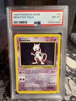 1999 Pokemon TCG Mewtwo Base Set 10/102 Holo Unlimited Holo Rare PSA NM-MT 8 - Image 1