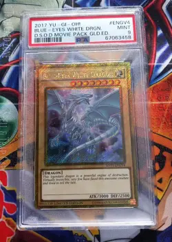 PSA 9 YuGiOh Blue-Eyes White Dragon MVP1-ENGV4 1st Ed Gold Secret Rare Mint - Image 1
