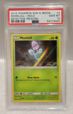 2019 Pokemon MORELULL 3 Holo Sun & Moon Detective Pikachu PSA 10 Gem Mint - Image 1