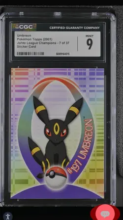 CGC 9 Umbreon 2001 Johto League Champions Topps 7 of 37 Sticker Pokemon Card - Image 1