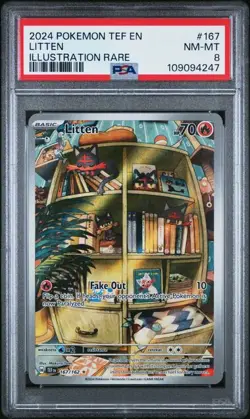 PSA 8 LITTEN ILLUSTRATION RARE 2024 POKEMON TEMPORAL FORCES 167/162 - Image 1
