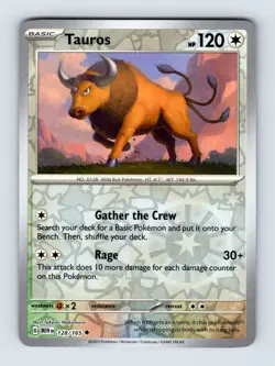 Tauros SV: Scarlet & Violet 151 Uncommon Reverse Holo 128/165 Pokemon Cards - Image 1