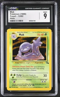 CGC 9 MINT Muk 1999 Fossil 13/62 Holo Pokemon Card - Image 1