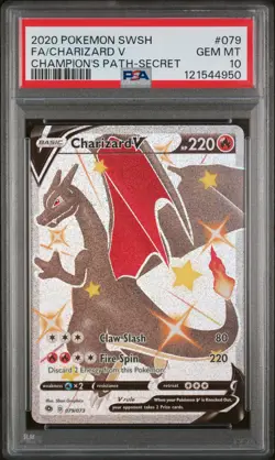 2020 POKEMON SWORD & SHIELD CHAMP'S PATH SECRET #079 FULL ART/CHARIZARD V PSA 10 - Image 1