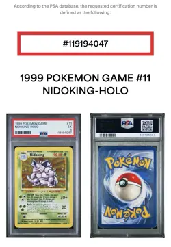 1999 POKEMON GAME BASE SET #11 NIDOKING-HOLO PSA 5 EXCELLENT. Free Shipping - Image 3