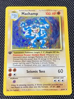 Pokemon Card Machamp 8/102 1st Edition Base Set Holo Foil LP/NM Vintage Rare - Image 1