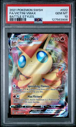 2021 POKEMON SWORD & SHIELD BATTLE STYLES #022 FULL ART/VICTINI VMAX PSA 10 - Image 1