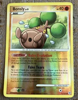 2007 Pokemon Diamond & Pearl Bonsly Reverse Holo Common LP 71/130 - Image 1