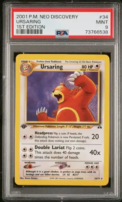Pokemon TCG Ursaring Neo Discovery 2001 34 Regular 1st edition Rare PSA 9 MINT - Image 1