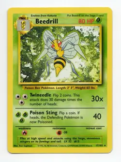 Pokemon TCG Beedrill Base Set, Unlimited Rare Card 17/102 - Image 1