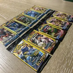 Lot of 10 Pokemon Sun & Moon Sword and Shield 3 Card Mini Booster Packs New! - Image 1