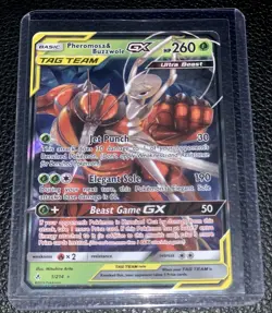 Pheromosa & Buzzwole GX Rare Full Art Holo Tag Team Pokemon Card 1/214 NEAR MINT - Image 1