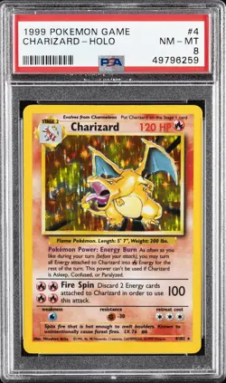 1999 POKEMON BASE SET UNLIMITED #4 CHARIZARD-HOLO PSA 8 - Image 1