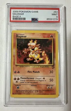 2000 Wizards Of The Coast Pokemon Base Set 2 II #51 Magmar Unlimited PSA 9 Mint - Image 1