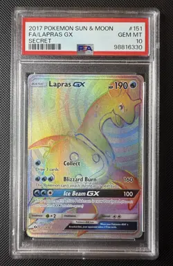 PSA 10 LAPRAS GX SECRET 151 SUN MOON FULL ART 2017 POKEMON - Image 1