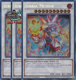 Yugioh! 3x Jurrac Meteor BLMM-EN150 Secret Rare 1st Ed NM - Image 1