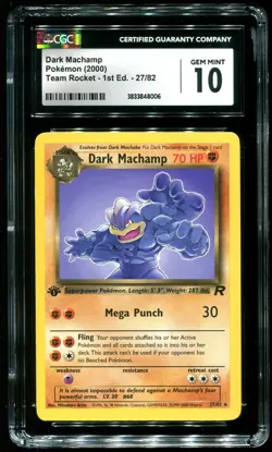 CGC 10 Dark Machamp 1st Edition Rare Team Rocket 2000 Pokemon Card #27 - Image 1
