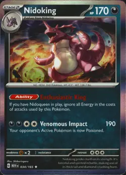 Nidoking 034/165 Holo Rare Scarlet & Violet 151 Mint Pokemon Card - Image 1