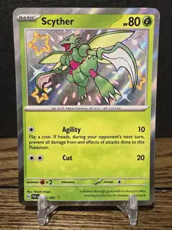 Pokemon Card TCG Scyther 095/091 Paldean Fates Shiny Rare LP - Image 1