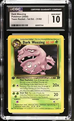 CGC 10 GEM MINT Dark Weezing Team Rocket 1st Edition 31/82 Pokemon Card - Image 1
